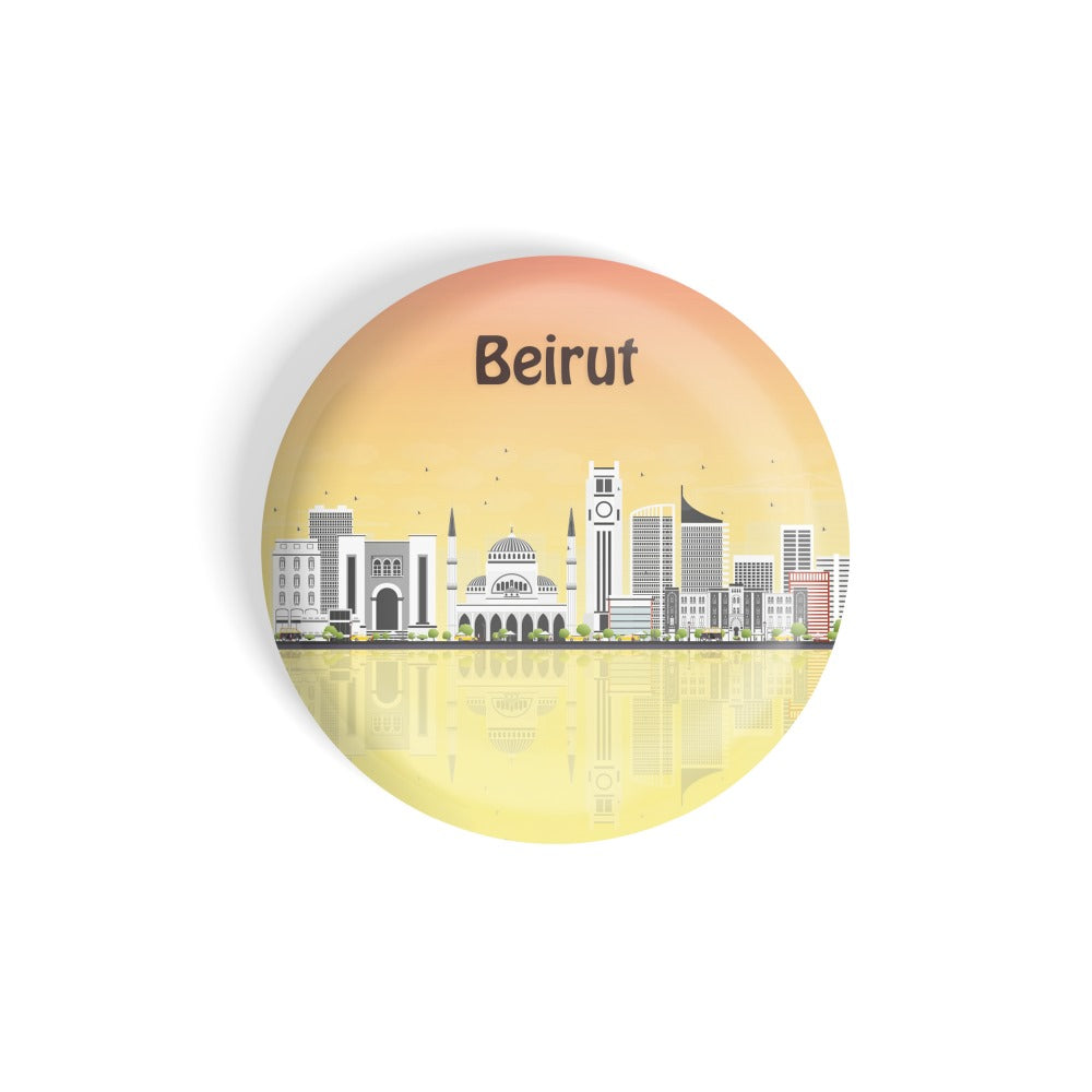 dhcrafts Round Fridge Magnet Multicolour Places Beirut Capital Of Lebanon Glossy Finish Design Pack of 1 (58 mm)